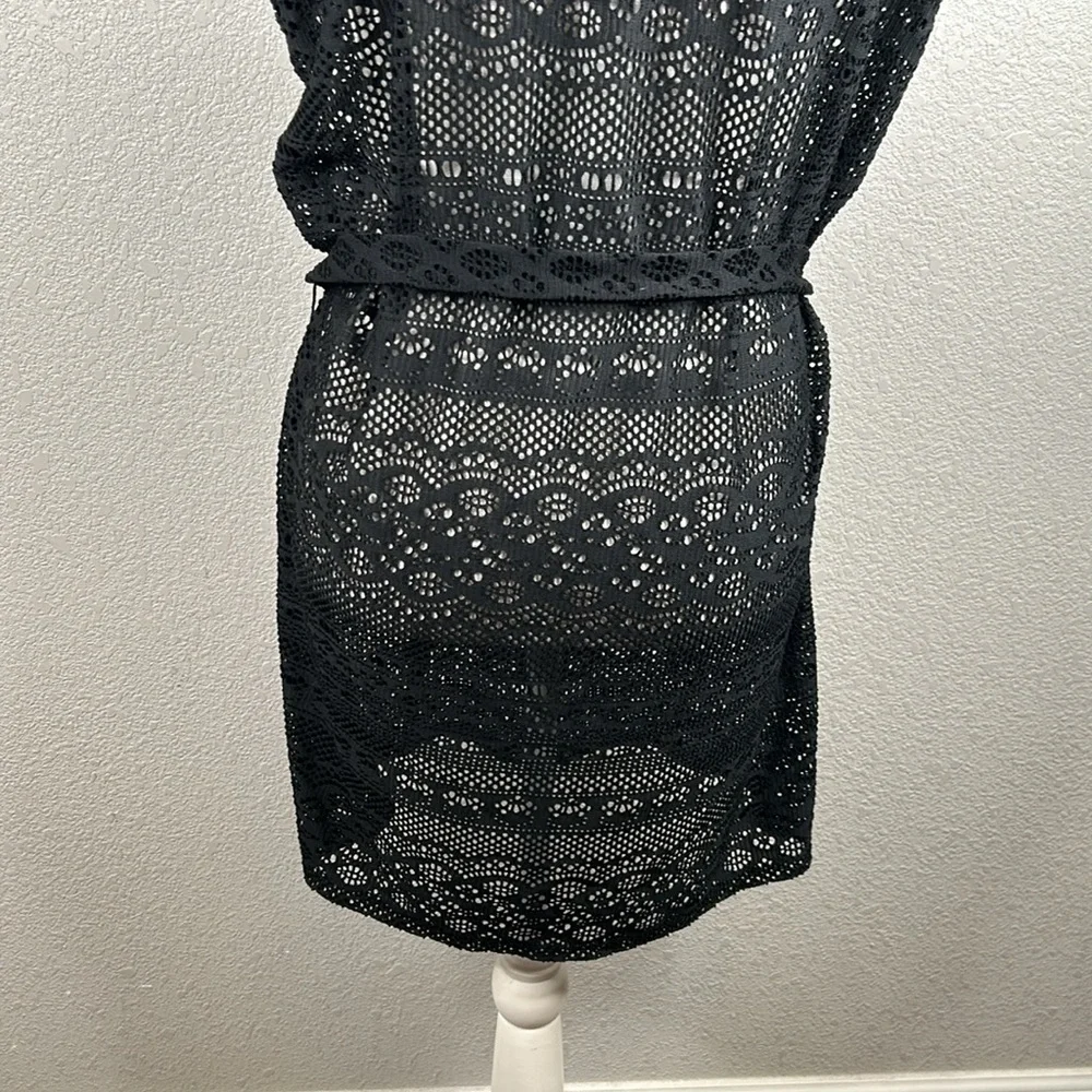 Merona Black Open Mesh Short Sleeve Swimsuit Cover Up with Front Tie Size Medium